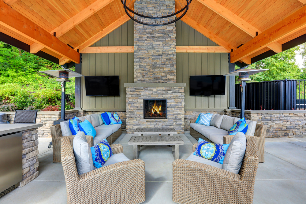 patio with televisions and fireplace grapevine tx